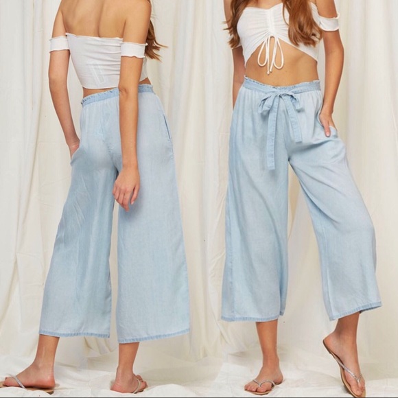 100% Tencel Wide Leg Tie Waist Crop Pant - Picture 6 of 9